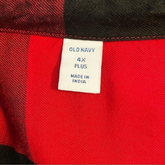 Old Navy Red Black Buffalo Plaid Elastic Tie Waist Button Up Shirt Dress Size 4X - Picture 4 of 9